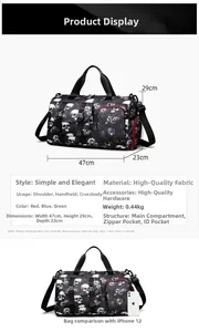 Spécifications de taille pour sac fourre-tout tête de mort avec iPhone 12 pour échelle