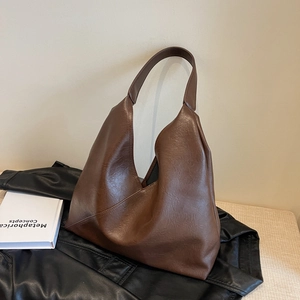 Minimalist large dark brown leather hobo shoulder bag for casual and office commute