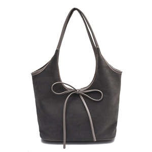 Sac fourre-tout gris foncé mat avec nœud décoratif et grande capacité de rangement
