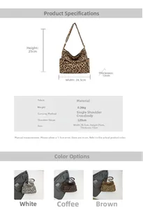 Size chart showing height 25cm and width 28.5cm for leopard print canvas bags