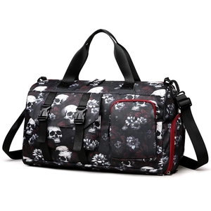Grand sac de voyage avec imprimé crâne gothique floral et bandoulière robuste