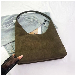 Fashionable olive green frosted PU leather hobo tote bag with large capacity design