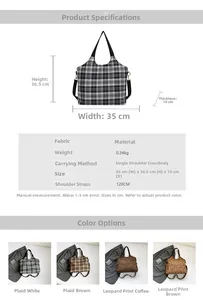 Detailed size specifications and four style options for this versatile fabric tote bag