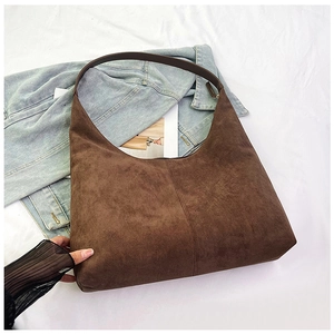 Minimalist large capacity dark brown matte PU shoulder bag for women autumn style