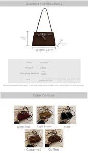 Detailed view of the retro matte PU leather shoulder bag with dimensions and color options