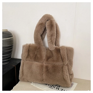 Grand Sac Fourre-tout pour Femmes en Peluche Fausse Fourrure Tissé Matelassé Sac à Épaule Souple Tendance Automne Hiver Quotidien