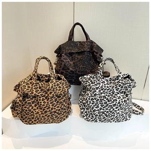 Fashion Leopard Print Canvas Tote Bag Large Capacity Shoulder Crossbody Bag For Women Trendy Casual Everyday Handbag