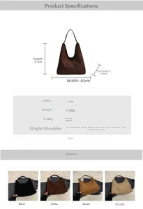 Tableau des dimensions détaillées et options de couleurs pour le grand sac fourre-tout mat