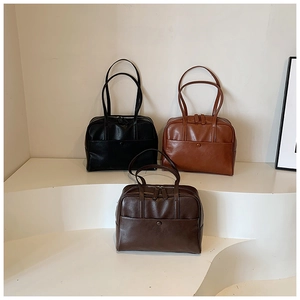 Minimalist PU leather shoulder bag for women in black, caramel and dark brown colors