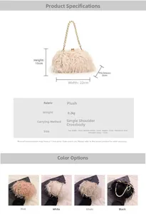 Detailed size specifications for the faux fur crossbody bag with pearl chain straps