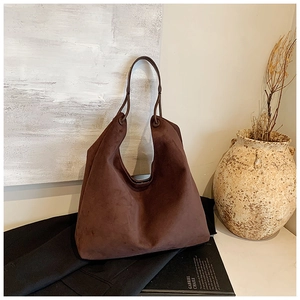 Sac à Épaule Vintage en Suède pour Femmes Grande Capacité Minimaliste Hobo Tote Bag Souple Couleur Unie Mode Automne Bureau