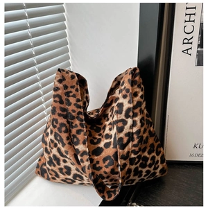 Sac à Épaule Femme Mode Imprimé Léopard Grande Capacité Cabas en Toile Sac Bandoulière Minimaliste Décontracté Automne