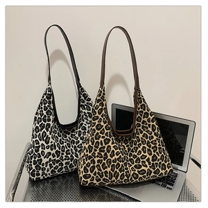 Fashion Leopard Print Shoulder Bag For Women Vintage Hobo Tote Bag Large Capacity Casual Fabric Handbag Autumn 2024 Design