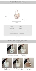 Détails de sacs cabas en coton matelassé avec motifs d'ours et de fleurs