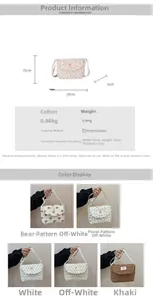 Borsa a tracolla in cotone trapuntato 20x15x5cm con motivi di orsi e fiori