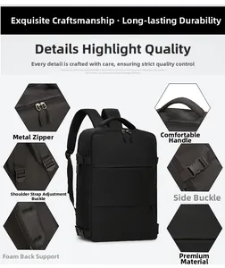 Detail view of water-resistant fabric, heavy-duty zippers, and padded handles on backpack