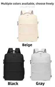 Three multi-functional business backpacks shown in beige, black, and gray color options