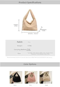 Détails du sac à bandoulière en fausse fourrure avec dimensions et poids indiqués