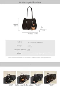 Detailed product dimensions and specifications for the stylish PU leather tote bag in colors