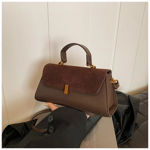 Women Retro PU Frosted Leather Shoulder Bag Urban Minimalist Spliced Handbag With Metal Lock Elegant Commuter Crossbody Bag