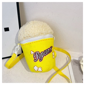 Creative Popcorn Shaped Plush Crossbody Bag For Women Cute Striped Shoulder Bag With Adjustable Strap Novelty Handbag
