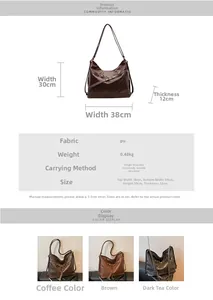 Detailed technical specification and size chart for the large PU leather crossbody bag