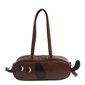 Sac à bandoulière chic en cuir PU marron foncé en forme de chien avec détails mignons