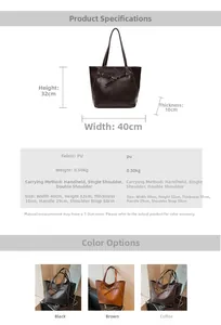 Detailed view of vintage PU leather tote bag features showing zipper and buckle textures