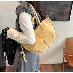 Fashionable ginger PU leather tote bag with vertical stitching and versatile shoulder strap