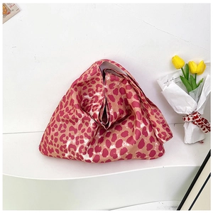 Pink leopard print fabric tote bag with spacious trapezoid design for women's daily use