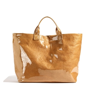 Vintage brown DuPont paper tote bag with transparent PVC layer and large capacity