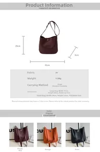 Detailed size chart and material specifications for minimalist PU leather shoulder bags