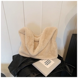 Mode Femmes Fausse Fourrure Sac à Bandoulière Automne Hiver Peluche Grande Capacité Sac Cabas Souple Minimaliste Couleur Unie