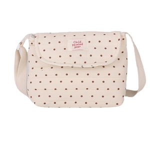 Borsa a tracolla per bambini in cotone trapuntato crema con pois marroni e cinturino