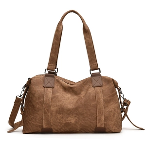 Sac fourre-tout rétro en toile marron café avec anses en cuir et bandoulière amovible