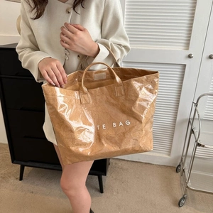 Brown Dupont paper tote bag with transparent waterproof layer and industrial style texture