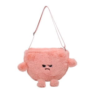 Borsa a tracolla in peluche rosa a nuvola con espressione buffa e originale