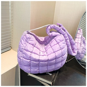 Chic purple quilted cloud shoulder bag for women with puffy texture and spacious design