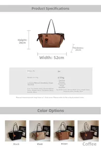 Detailed size specifications for a large PU leather tote bag with plush bear charm