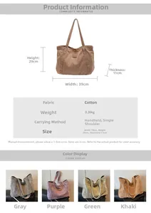 Detailed dimensions and material specifications for large washed canvas tote bag