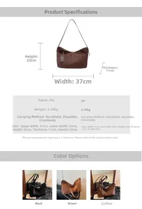 Dimensions détaillées et guide des couleurs pour ce sac cabas vintage en cuir PU souple