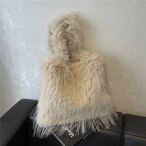 Fashion Autumn Faux Fur Plush Shoulder Bag Large Capacity Solid Color Tote Bag Soft Handbag Minimalist Winter Satchel For Women