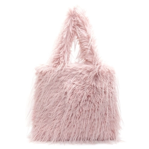 Chic autumn pink faux fur shoulder bag with soft fluffy texture and double top handles