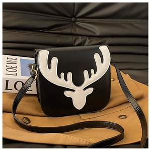 Borsa a tracolla minimalista in pelle PU nera con design a testa di renna bianca