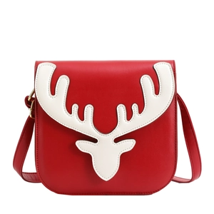 Elegante borsa a tracolla in pelle PU rossa con grazioso design a renna bianca per l'autunno