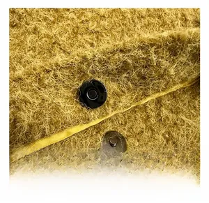 Vue détaillée de la texture pelucheuse jaune vif et de la fermeture magnétique en métal