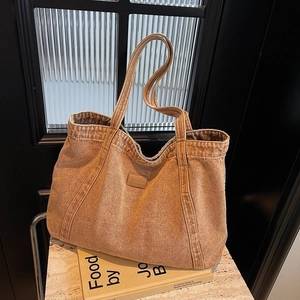 Minimalist brown washed canvas tote bag for women with vintage aesthetic design