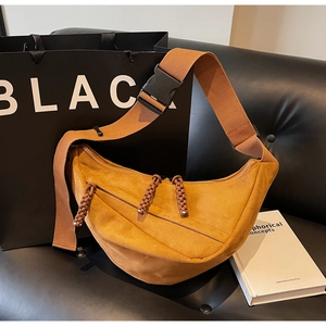 Japanese Minimalist Half Moon Crossbody Bag For Women Large Capacity PU Leather Hobo Shoulder Bag With Braided Zipper Pull