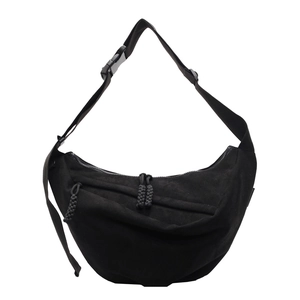 Minimalist black crossbody dumpling bag with adjustable strap and casual sports design