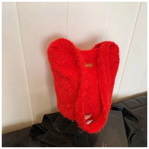 Sac à Bandoulière Vintage en Peluche pour Femmes Automne Hiver Sac Seau en Fausse Fourrure Couleur Unie pour le Quotidien
